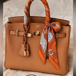 PARIS EQUESTRIAN SKINNY SCARF BAG HANDLE WRAP BANDEAU PURSE RIBBON TIE ORANGE